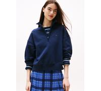 Sweatshirt TOMMY JEANS "TJW BXY S-FLAG 1/4 ZIP", Damen, Gr. XL (42), schwarz night navy, Sweatware, Obermaterial: 100% Baumwolle, unifarben, normal, hoch geschlossener Ausschnitt, Rippbündchen, Sweats