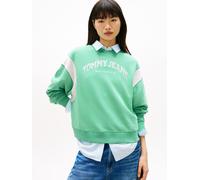 Sweatshirt TOMMY JEANS "TJW BXY VARSITY CREW", Damen, Gr. L (40), tropical tide, Sweatware, Obermaterial: 100% Baumwolle, unifarben, Rundhals, Sweatshirts Sweatshirt (12101124-L) tropical tide