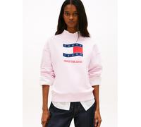 Sweatshirt TOMMY JEANS "TJW BXY WAVY FLAG CREW EXT", Damen, Gr. M (38), rosa (pearly pink), Sweatware, Obermaterial: 100% Baumwolle, bedruckt, lässig geschnitten normal, Rundhals, Rippbündchen, Sweats