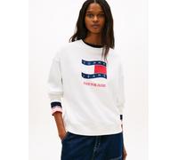 Sweatshirt TOMMY JEANS "TJW BXY WAVY FLAG CREW EXT", Damen, Gr. XXXL(46), ecru, Sweatware, Obermaterial: 100% Baumwolle, bedruckt, lässig geschnitten normal, Rundhals, Rippbündchen, Sweatshirts Sweats