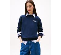 Sweatshirt TOMMY JEANS "TJW REG ESS LOGO 1 CREW EXT", Damen, Gr. S (36), blau (schwarz night navy), Sweatware, Obermaterial: 100% Baumwolle, unifarben, regular fit normal, Rundhals, Rippbündchen, Swea