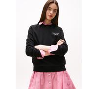 Sweatshirt TOMMY JEANS "TJW REG ESS LOGO 1 CREW EXT", Damen, Gr. XXL (44), schwarz, Sweatware, Obermaterial: 100% Baumwolle, unifarben, regular fit normal, Rundhals, Rippbündchen, Sweatshirts Sweatshi