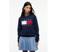 Sweatshirt TOMMY JEANS "TJW REG FLAG CREW", Damen, Gr. S (36/38), blau (dunkelblau), Sweatware, Obermaterial: 100% Baumwolle, bedruckt, normal, Rundhals, Rippbündchen, Sweatshirts Sweatshirt, Baumwoll