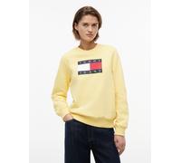 Sweatshirt TOMMY JEANS "TJW REG TJ FLAG CREW", Damen, Gr. S (36/38), gelb (citronella), Sweatware, Obermaterial: 100% Baumwolle, bedruckt, regular fit normal, Rundhals, Rippbündchen, Sweatshirts Sweat
