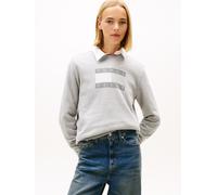 Sweatshirt TOMMY JEANS "TJW REG TJ FLAG CREW", Damen, Gr. S (36), grau (tonal mid grau htr), Sweatware, Obermaterial: 100% Baumwolle, meliert, regular fit, Rundhals, Rippbündchen, Sweatshirts Sweatshi