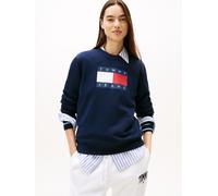Sweatshirt TOMMY JEANS "TJW REG TJ FLAG CREW", Damen, Gr. XS (34), blau (schwarz night navy), Sweatware, Obermaterial: 100% Baumwolle, bedruckt, regular fit, Rundhals, Rippbündchen, Sweatshirts Sweats