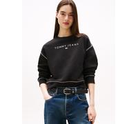 Sweatshirt TOMMY JEANS "TJW RLX CRP STITCH LINEAR CREW", Damen, Gr. S (36), schwarz, Sweatware, Obermaterial: 80% Baumwolle, 20% Polyester, unifarben, relaxed fit, Rundhals, Rippbündchen, Sweatshirts 