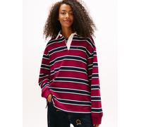 Sweatshirt TOMMY JEANS "TJW RLX S-FLAG STRIPE RUGBY EXT", Damen, Gr. 4XL (48), lavish cerise, multi stripe, Sweatware, Obermaterial: 100% Baumwolle, gestreift, relaxed fit normal, Rundhals, Rippbündch