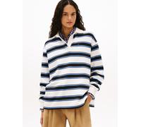 Sweatshirt TOMMY JEANS "TJW RLX S-FLAG STRIPE RUGBY EXT", Damen, Gr. M (38), ecru, multi stripe, Sweatware, Obermaterial: 100% Baumwolle, gestreift, relaxed fit normal, Rundhals, Rippbündchen, Sweatsh