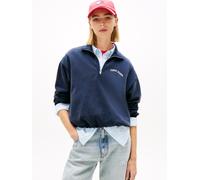 Sweatshirt TOMMY JEANS "TJW RLX SH VARSITY 1/4 ZIP", Damen, Gr. L (40), blau (schwarz night navy), Sweatware, Obermaterial: 100% Baumwolle, unifarben, relaxed fit normal, Rundhals, Sweatshirts Sweatsh