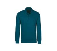 Sweatshirt TRIGEMA "TRIGEMA Langarm Polo aus Sweat-Qualität", Herren, Gr. M, blau (petrol), Sweatware, 70% Baumwolle, 30% Polyester, Basic, lang, ohne Ausschnitt, Sweatshirts Sweatshirt (89888463-M) p