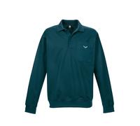 Sweatshirt TRIGEMA "TRIGEMA Langarm Polo aus Sweat-Qualität", Herren, Gr. M, blau (saphir), Sweatware, 70% Baumwolle, 30% Polyester, Basic, lang, ohne Ausschnitt, Sweatshirts Sweatshirt (75609621-M) s