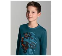 Sweatshirt TRIGEMA "TRIGEMA Langarmshirt mit sportlichem Motorrad-Print", Jungen, Gr. 116, blau (petrol), 100% Baumwolle, Basic, Sweatshirts Sweatshirt (11684543-116) petrol