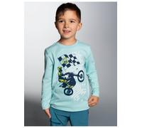 Sweatshirt TRIGEMA "TRIGEMA Langarmshirt mit sportlichem Motorrad-Print", Jungen, Gr. 128, blau (gletscher), 100% Baumwolle, Basic, Sweatshirts Sweatshirt (83756541-128) gletscher
