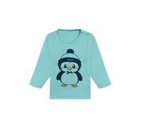 Sweatshirt TRIGEMA "TRIGEMA Langarmshirt mit süßem Pinguin-Print", Jungen, Gr. 104, blau (gletscher), 95% Baumwolle, 5% Elastan, Basic, Sweatshirts Sweatshirt (88644511-104) gletscher