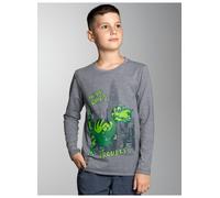 Sweatshirt TRIGEMA "TRIGEMA Langarmshirt mit Trouble Dino-Printmotiv", Jungen, Gr. 152, grau (steingrau, melange), 50% Baumwolle, 50% Polyester, Basic, Sweatshirts Sweatshirt (15939440-152) steingrau,