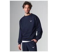 Sweatshirt TRIGEMA "TRIGEMA Oversized Sweatshirt mit Logo-Patch", Herren, Gr. S, navy, 70% Baumwolle, 30% Polyester, Basic, Sweatshirts Sweatshirt (72915061-S) navy
