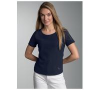 Sweatshirt TRIGEMA "TRIGEMA Shirt mit kurzen Ärmeln mit Kristallsteinen", Damen, Gr. XXL, blau (navy), Sweatware, 55% Polyester, 45% Baumwolle, normal, Rundhals, Sweatshirts Sweatshirt (32979240-XXL) 