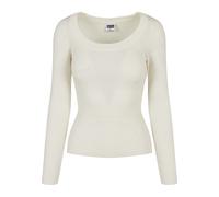 Rundhalspullover URBAN CLASSICS "Urban Classics Damen Ladies Wide Neckline Sweater", Damen, Gr. 3XL, sandweiß, 35% Viskose, 35% Polyacryl, 30% Polyamid, unifarben, slim fit, Rundhals, Pullover Rundhal