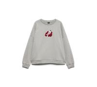 Sweatshirt VERO MODA "VMAMANDA BEA LS SWEAT BOX JRS", Damen, Gr. XL, grau (light grau melange detail:read), Sweatware, Obermaterial: 60% Baumwolle, 40% Polyester, bedruckt, meliert, regular fit normal