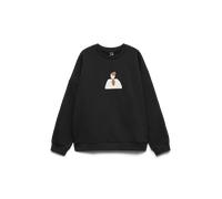 Sweatshirt VERO MODA "VMAMANDA BEA LS SWEAT BOX JRS", Damen, Gr. XL, schwarz (schwarz detail:lady), Sweatware, Obermaterial: 60% Baumwolle, 40% Polyester, bedruckt, regular fit normal, Rundhals, Rippb