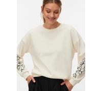 Sweatshirt VERO MODA "VMLADA L/S O-NECK SWEATSHIRT JRS BTQ", Damen, Gr. M, birch detail:schwarz puff print, Sweatware, Obermaterial: 88% Baumwolle, 12% Polyester, bedruckt, regular fit normal, Rundhal