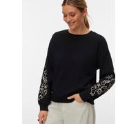 Sweatshirt VERO MODA "VMLADA L/S O-NECK SWEATSHIRT JRS BTQ", Damen, Gr. S, schwarz detail:birch puff print, Sweatware, Obermaterial: 88% Baumwolle, 12% Polyester, bedruckt, regular fit normal, Rundhal