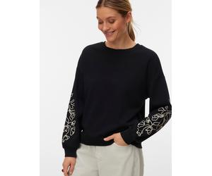 Sweatshirt VERO MODA "VMLADA L/S O-NECK SWEATSHIRT JRS BTQ", Damen, Gr. S, schwarz detail:birch puff print, Sweatware, Obermaterial: 88% Baumwolle, 12% Polyester, bedruckt, regular fit normal, Rundhal
