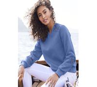 Sweatshirt VIVANCE, Damen, Gr. 32/34, blau (royalblau), Sweatware, Obermaterial: 60% Baumwolle, 40% Polyester. Spitze: 100% Baumwolle, unifarben, figurumspielend hüftlang, V-Ausschnitt, angesetztes Bü