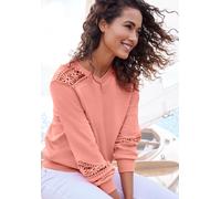 Sweatshirt VIVANCE, Damen, Gr. 32/34, orange (peach), Sweatware, Obermaterial: 60% Baumwolle, 40% Polyester. Spitze: 100% Baumwolle, unifarben, figurumspielend hüftlang, V-Ausschnitt, angesetztes Bünd