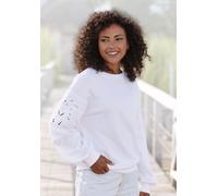 Sweatshirt VIVANCE, Damen, Gr. 32/34, weiß, Sweatware, Obermaterial: 60% Baumwolle, 40% Polyester, unifarben, figurumspielend hüftlang, Rundhals, Rippbündchen, Sweatshirts Sweatshirt, mit Lochstickere