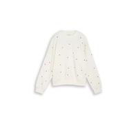 Sweatshirt TOM TAILOR DENIM, Damen, Gr. XL, sanftes weiß rot heart embroidery, Sweatware, Obermaterial: 100% Baumwolle, bedruckt, loose fit normal, Rundhals, Rippbündchen, Sweatshirts Sweatshirt, mit