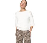 Zero Sweatshirt Damen mit Lochmuster U-Boot-Ausschnitt Patch Cream Größe 44
