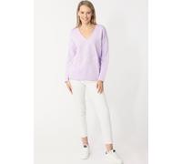 Sweatshirt ZWILLINGSHERZ, Damen, Gr. L/XL, lila (flieder), Sweatware, Obermaterial: 70% Baumwolle, 30% Polyester, unifarben, normal hüftlang, V-Ausschnitt, Sweatshirts Sweatshirt, ausgefranster V-Auss