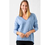 Sweatshirt ZWILLINGSHERZ, Damen, Gr. S/M, blau (aqua), Sweatware, Obermaterial: 70% Baumwolle, 30% Polyester, unifarben, normal hüftlang, V-Ausschnitt, Sweatshirts Sweatshirt, ausgefranster V-Ausschni