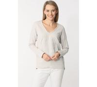 Sweatshirt ZWILLINGSHERZ, Damen, Gr. SM (S/M), beige, Sweatware, Obermaterial: 70% Baumwolle, 30% Polyacryl, unifarben, normal hüftlang, V-Ausschnitt, Sweatshirts Sweatshirt, ausgefranster V-Ausschnit