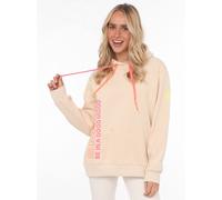 Sweatshirt ZWILLINGSHERZ, Damen, Gr. SM (S/M), beige, Sweatware, Obermaterial: 80% Baumwolle, 20% Polyester, unifarben, normal hüftbedeckend, V-Ausschnitt, Sweatshirts Sweatshirt, gestickter Schriftzu