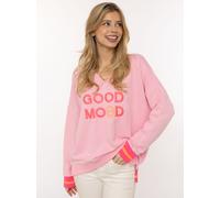 Sweatshirt ZWILLINGSHERZ "Dana", Damen, Gr. S/M, rosa, Sweatware, Obermaterial: 50% Baumwolle, 50% Polyester, unifarben mit Farbeinsätzen, normal hüftlang, V-Ausschnitt, Sweatshirts Sweatshirt, Neon-B