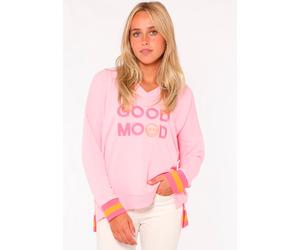 Sweatshirt ZWILLINGSHERZ "Dana", Damen, Gr. S/M, rosa, Sweatware, Obermaterial: 50% Baumwolle, 50% Polyester, unifarben mit Farbeinsätzen, normal hüftlang, V-Ausschnitt, Sweatshirts Sweatshirt, Neon-B