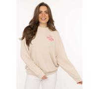 Sweatshirt ZWILLINGSHERZ "Feel Good Club", Damen, Gr. L/XL, beige, Sweatware, Obermaterial: 60% Baumwolle, 40% Polyester, unifarben, hüftbedeckend, Rundhals, Sweatshirts Sweatshirt, Rundhals, kleine S