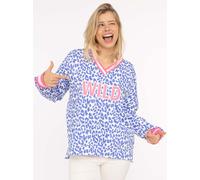 Sweatshirt ZWILLINGSHERZ "Leo Pastell", Damen, Gr. L/XL, blau, Jersey, Obermaterial: 50% Baumwolle, 50% Polyester, gemustert, mehrfarbig, hüftbedeckend, V-Ausschnitt, Sweatshirts Sweatshirt, mit V-Aus