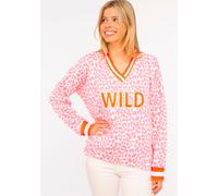 Sweatshirt ZWILLINGSHERZ ""Leo Pastell"", Damen, Gr. L/XL, pink, Jersey, Obermaterial: 50% Baumwolle, 50% Polyester, gemustert, mehrfarbig, hüftbedeckend, V-Ausschnitt, Sweatshirts Sweatshirt, mit V-A