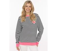 Sweatshirt ZWILLINGSHERZ "LOVE", Damen, Gr. S/M, marine, Sweatware, Obermaterial: 50% Baumwolle, 50% Polyester, Sweatshirts Sweatshirt, gestreift, Rundhals, pinke Bündchen, LOVE Schriftzug (40398113-S