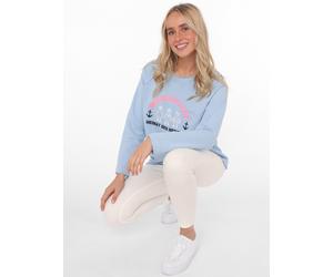 Sweatshirt ZWILLINGSHERZ "Meeresglück", Damen, Gr. L/XL (L/XL), blau, Sweatware, Obermaterial: 50% Baumwolle, 50% Polyester, unifarben mit Farbeinsatz, comfort fit hüftlang, Rundhals, Sweatshirts Swea
