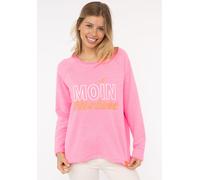 Sweatshirt ZWILLINGSHERZ "Moin Nordsee", Damen, Gr. L/XL (L/XL), pink (neon pink), Sweatware, Obermaterial: 50% Baumwolle, 50% Polyester, unifarben mit Farbeinsatz, comfort fit hüftlang, Rundhals, Swe