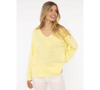 Sweatshirt ZWILLINGSHERZ ""Positive Mind"", Damen, Gr. L/XL, gelb, Sweatware, Obermaterial: 70% Baumwolle, 30% Polyester, unifarben, used, lässig geschnitten Po-bedeckend, V-Ausschnitt, Sweatshirts Sw