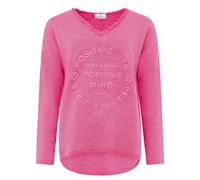 Sweatshirt ZWILLINGSHERZ "Positive Mind", Damen, Gr. L/XL, neonpink, Sweatware, Obermaterial: 70% Baumwolle, 30% Polyester, lässig geschnitten Po-bedeckend, V-Ausschnitt, Sweatshirts Sweatshirt, ausge