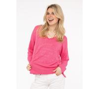 Sweatshirt ZWILLINGSHERZ "Positive Mind", Damen, Gr. L/XL, pink (neonpink), Sweatware, Obermaterial: 70% Baumwolle, 30% Polyester, unifarben, used, lässig geschnitten Po-bedeckend, V-Ausschnitt, Sweat