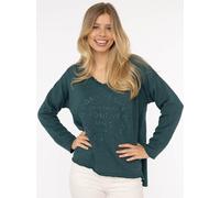 Sweatshirt ZWILLINGSHERZ ""Positive Mind"", Damen, Gr. S/M, blau (petrol), Sweatware, Obermaterial: 70% Baumwolle, 30% Polyester, unifarben, used, lässig geschnitten Po-bedeckend, V-Ausschnitt, Sweats