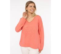 Sweatshirt ZWILLINGSHERZ ""Positive Mind"", Damen, Gr. S/M, orange (koralle), Sweatware, Obermaterial: 70% Baumwolle, 30% Polyester, unifarben, used, lässig geschnitten Po-bedeckend, V-Ausschnitt, Swe